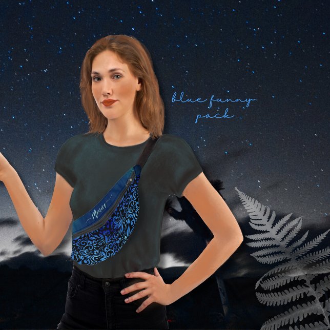 Riñoneras Nombre del patrón de degradado floral azul de moda (Trendy Blue Floral Gradient Pattern Name Fanny Pack)