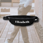 Riñoneras Nombre personalizado clásico blanco | Estilo negro<br><div class="desc">Nombre personalizado clásico blanco | Black Stylish Fanny Pack</div>