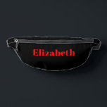Riñoneras Nombre personalizado clásico rojo | Estilo negro<br><div class="desc">Nombre personalizado clásico rojo | Black Stylish Fanny Pack</div>
