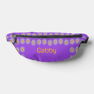 Riñoneras Nombre personalizado flores azules en violeta