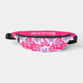Riñoneras Nombre personalizado moderno de flor rosada tropic