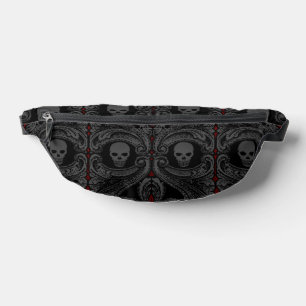 Riñoneras Ornamento gris gótico con cráneo