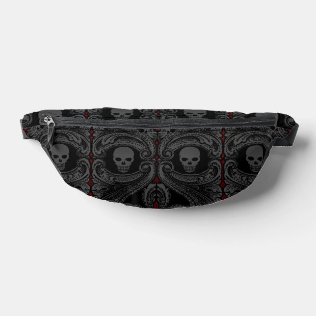 Riñoneras Ornamento gris gótico con cráneo (Distribución)