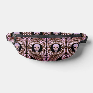 Riñoneras Ornamento rosa gótico con cráneo