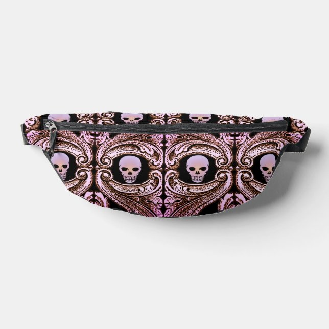 Riñoneras Ornamento rosa gótico con cráneo (Distribución)