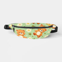 Ositos de peluche lindos y patrón de hojas verdes