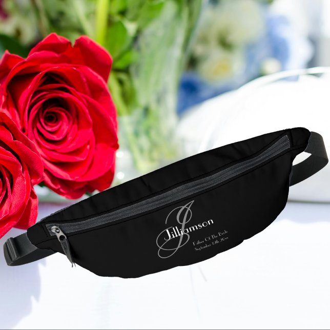 Riñoneras Padre De Novia Regalo Clásico Monograma Guay Negro (A Great "Father Of The Bride" Gift - Classic Monogram Cool Black Fanny Pack.)