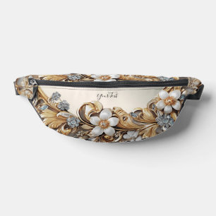 Riñoneras Paquete de patinaje floral blanco dorado decorativ