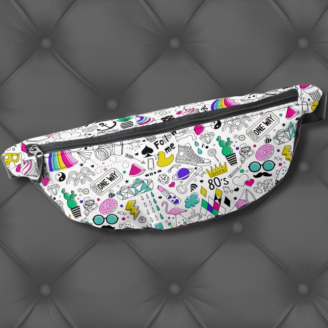 Riñoneras Patrón de 80 con color (Trendy Cute Colorful Rainbow 80s Cartoon Pattern Fanny Pack)