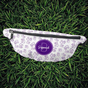 Riñoneras Patrón de Corazón Vinculado Morado con Monograma I