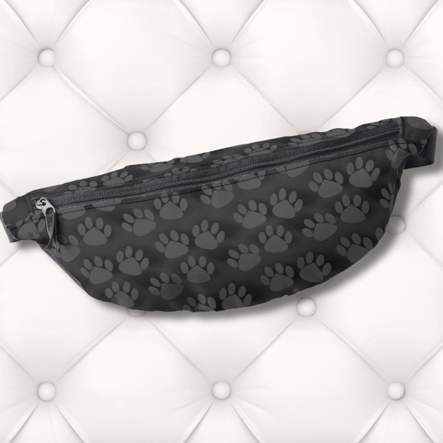 Riñoneras Patrón de impresión de trazos recortados (Modern Cute Black Gray Animal Paw Prints Pattern Fanny Pack)