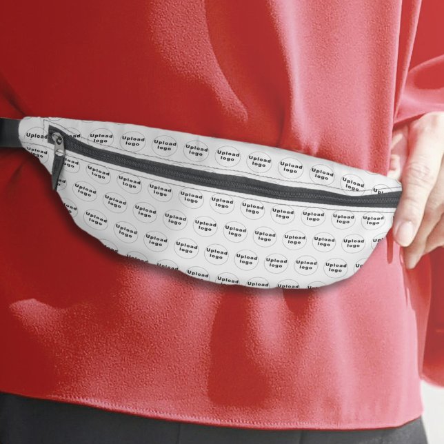 Riñoneras Patrón de logotipo comercial sin inconvenientes en (Business logo seamless pattern on white fanny pack)