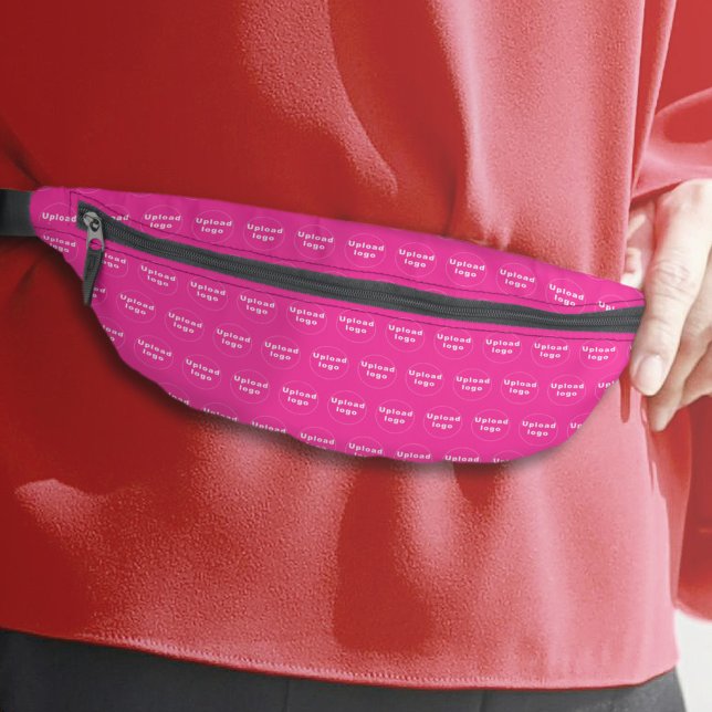 Riñoneras Patrón de logotipo comercial sin inconvenientes en (Business logo seamless pattern on pink fanny pack)