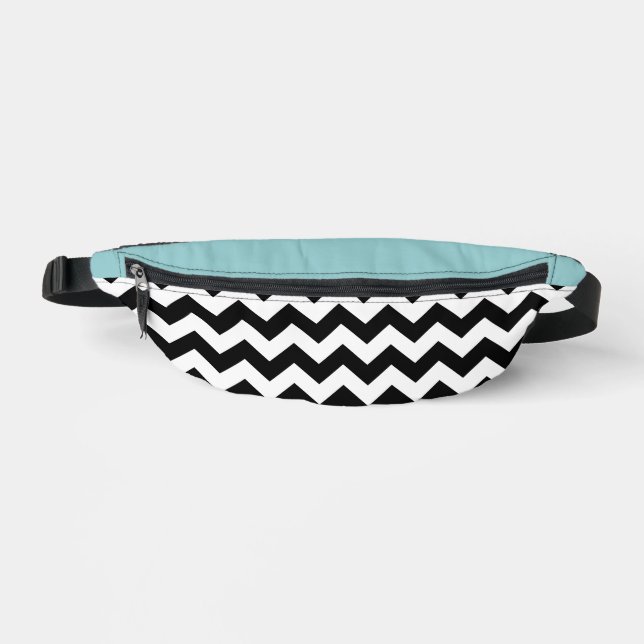 Riñoneras Patrón de zigzag negro y blanco, chevron, azul (Anverso)