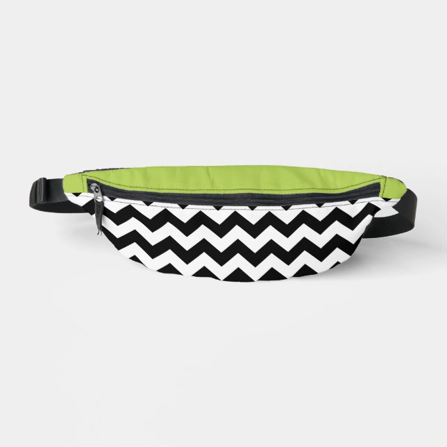 Riñoneras Patrón de zigzag negro y blanco, chevron, verde (Anverso)