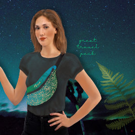 Riñoneras Patrón floral Aqua Blue Green Ombre