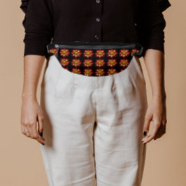 Riñoneras Patrón floral Dahlia rojo y blanco sobre negro