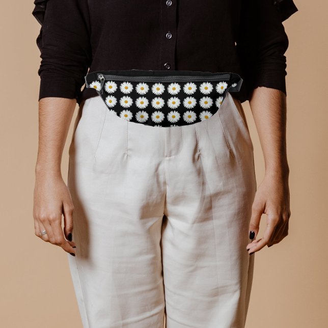 Riñoneras Patrón floral de margarita blanca sobre negro (In Situ)