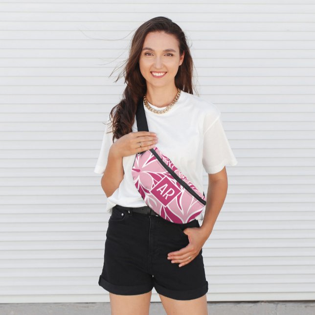 Riñoneras Patrón floral moderno y elegante Monograma rosa fr (Subido por el creador)