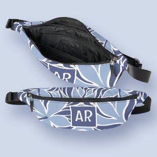 Riñoneras Patrón Floral Monograma Moderno Azul de Moda para