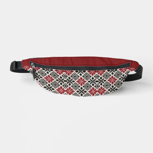 Riñoneras Patrón folclórico geométrico keffiyeh blanco rojo (Anverso)