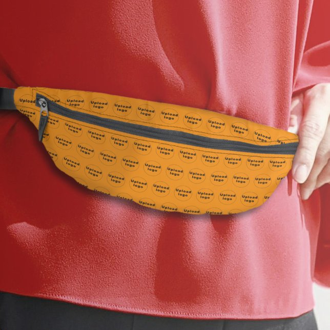 Riñoneras Patrón sin inconvenientes del logotipo comercial e (Business logo seamless pattern on orange color fanny pack)
