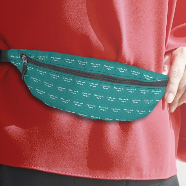Riñoneras Patrón sin problemas de logotipo comercial en verd (Business logo seamless pattern on teal green fanny pack)