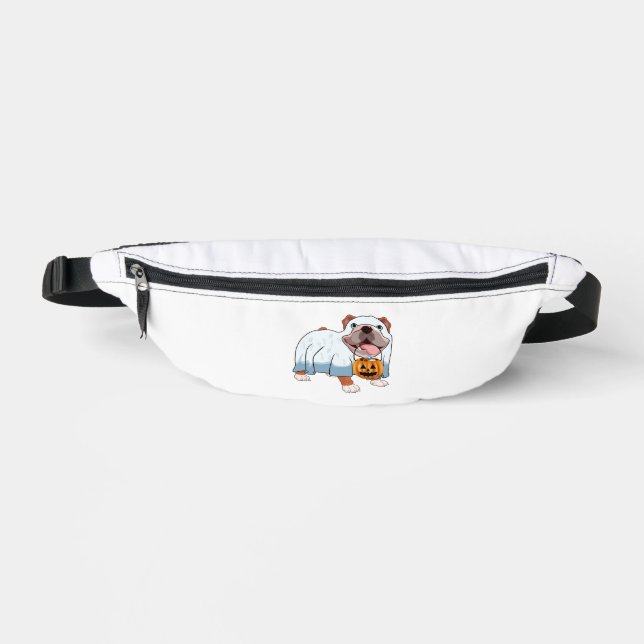 Riñoneras Perro fantasma Bulldog Halloween (Anverso)