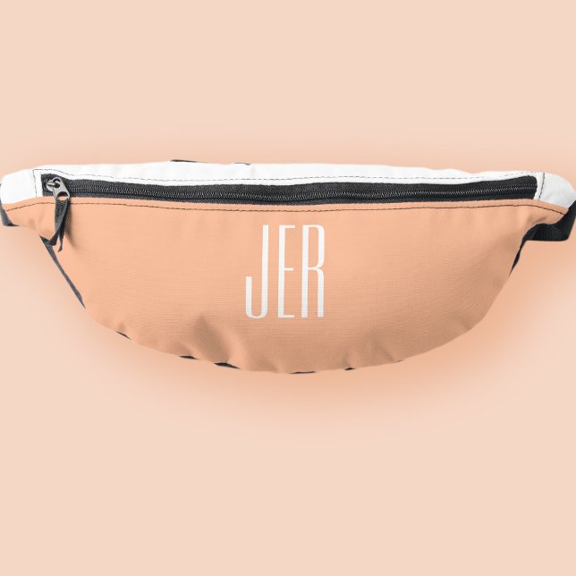 Riñoneras Personalizable Monograma Moderno Iniciales Peach W (Customizable Modern Monogram Initials Peach White Fanny Pack)