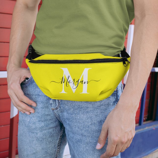 Riñoneras Personalización Monograma Nombre inicial Amarillo  (Personalize Monogram Initial Name Bright Yellow Fanny Pack)