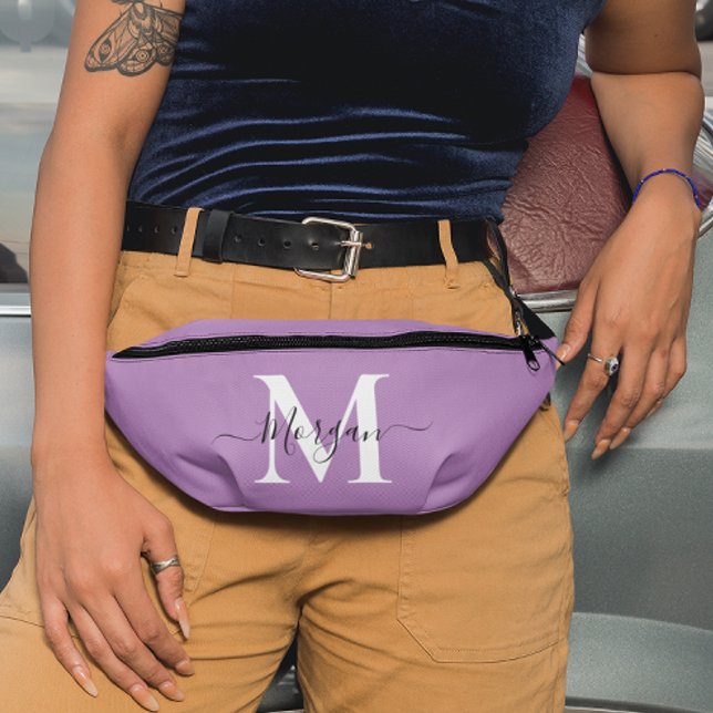 Riñoneras Personalización Monograma Nombre inicial Lavender  (Personalize Monogram Initial Name Lavender Purple Fanny Pack)