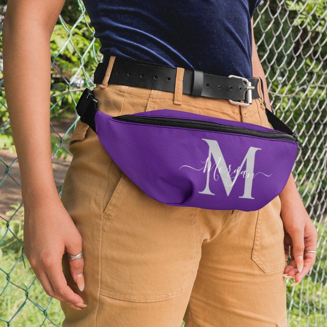 Riñoneras Personalización Monograma Nombre inicial Púrpura r (Personalize Monogram Initial Name Royal Purple Fanny Pack)