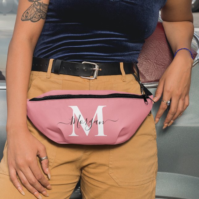 Riñoneras Personalización Monograma Nombre inicial Rosa (Personalize Monogram Initial Name Pink Fanny Pack)
