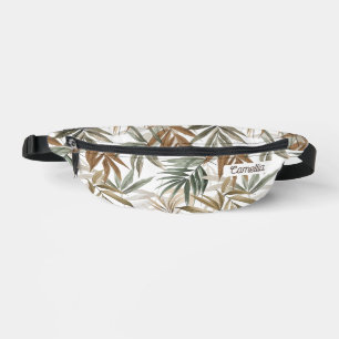 Riñoneras Personalizado de nombre Viajes de hoja tropical de