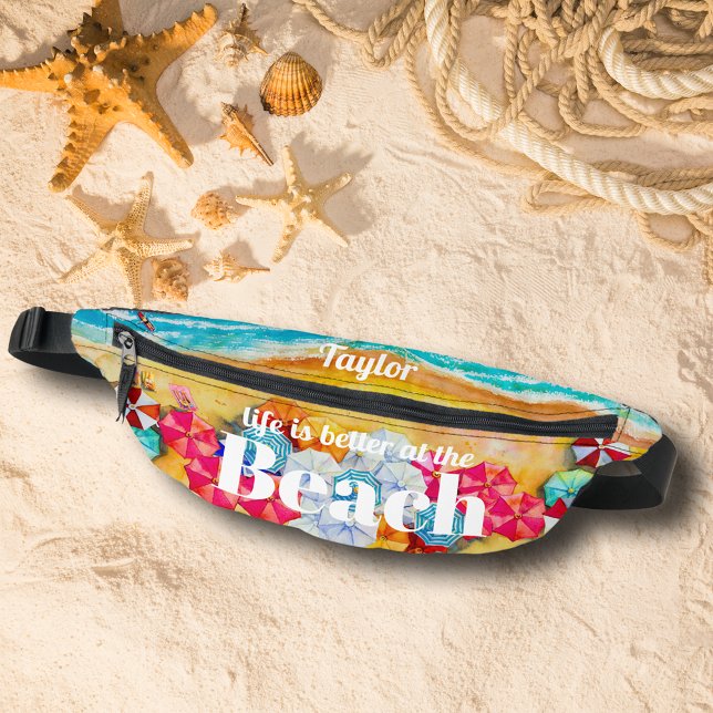 Riñoneras Playa de Verano (Life is better at the Beach summer fanny pack personalized with your name.)