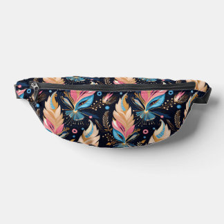 Riñoneras Plumas Elegantes Acuarela Azul Marino Rosa Y Té