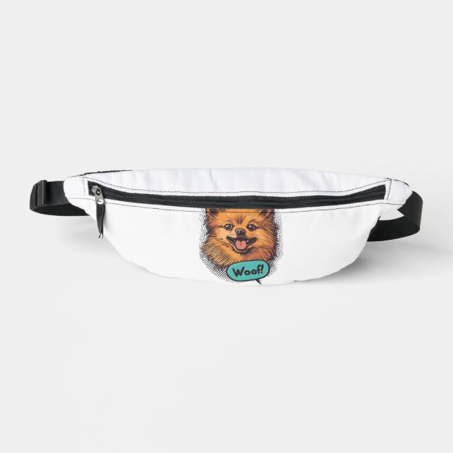 Riñoneras Pomerania de Pop Art perro cómico retro (Anverso)