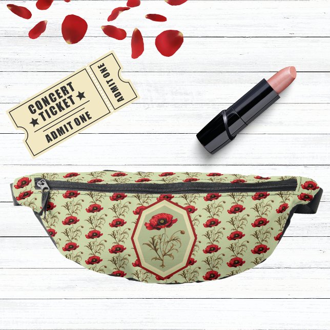 Riñoneras Poppy Pattern Red Sage Green with Floral Medallion (Subido por el creador)