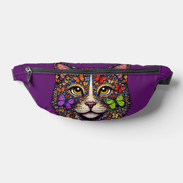 Riñoneras Purple Butterfly Blooms Cat Portrait | Kitty Lover (Distribución)