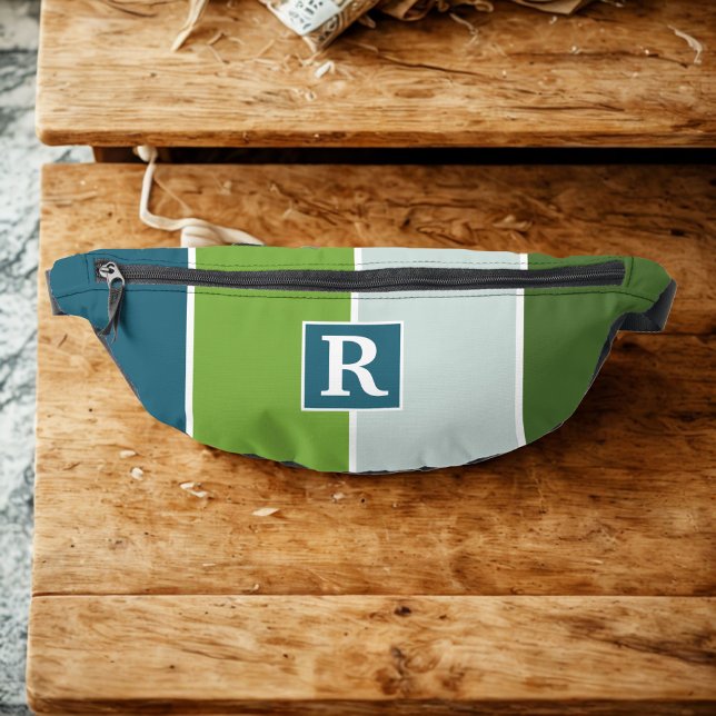 Riñoneras Rayas modernas en azul y verde con monograma (fanny pack with monogram)