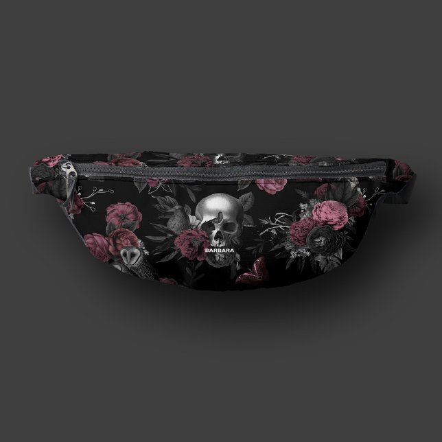 Riñoneras Rosa de cráneo gótico búho Borgoña elegante rosa (Gothic Skull Rose Owl Burgundy Pink Elegant Fanny Pack
)