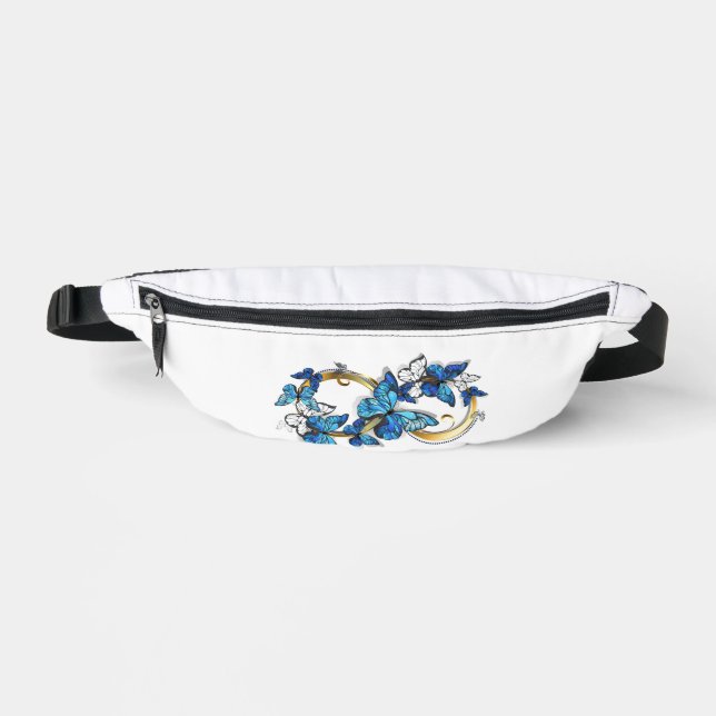 Riñoneras Símbolo infinito de mariposas Morpho azules (Anverso)