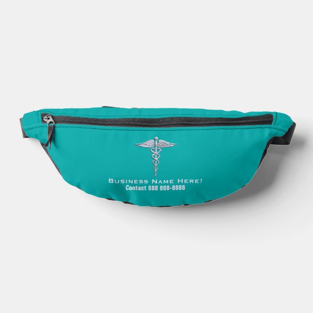 Riñoneras Símbolo médico cromado como Caduceus con texto (Distribución)