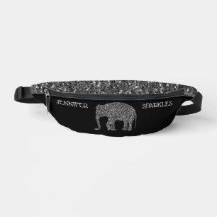 Riñoneras Sparkly Silver Elephant Nombre personalizado negro