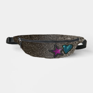 Riñoneras Star Heart Patches Black and White Purpurina Luxur