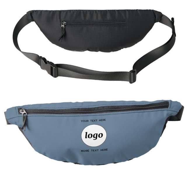 Riñoneras Texto de promoción de marca comercial azul (Simple logo with custom text business branding promotional fanny pack)