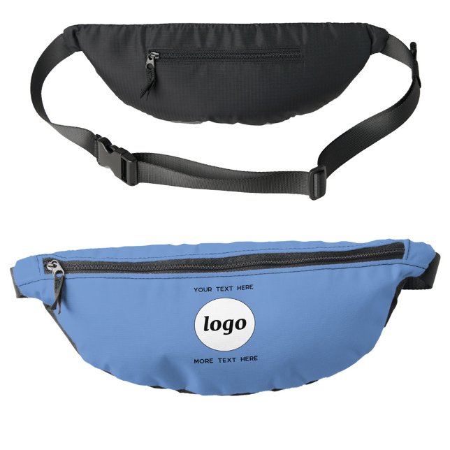 Riñoneras Texto de promoción de marca comercial azul (Logo with custom text business branding promotional fanny pack bag)