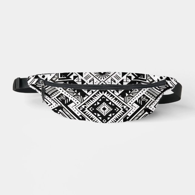 Riñoneras Tribal monocromo- negrita simetría en negro (Anverso)