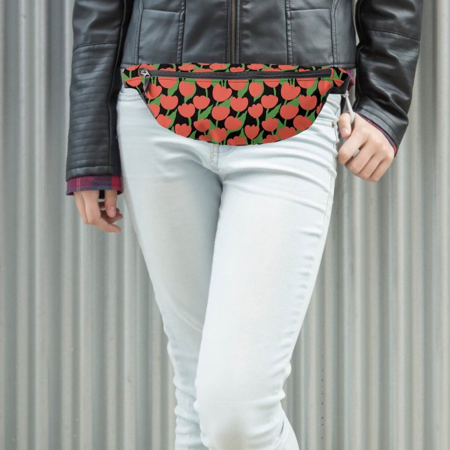 Riñoneras Tulipanes rojos sobre la cosecha negra retro (Subido por el creador)