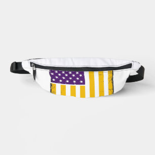Riñoneras Vector de bandera americana morada y dorada con as
